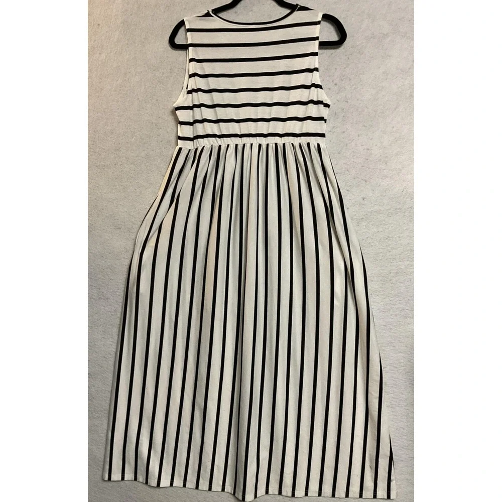 Dress‎ Womens Large White Black Stripe Jersey Maxi Sleeveless Pockets Summer